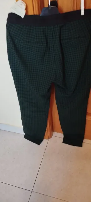 Pantalón mujer cuadros verde oscuro/negro