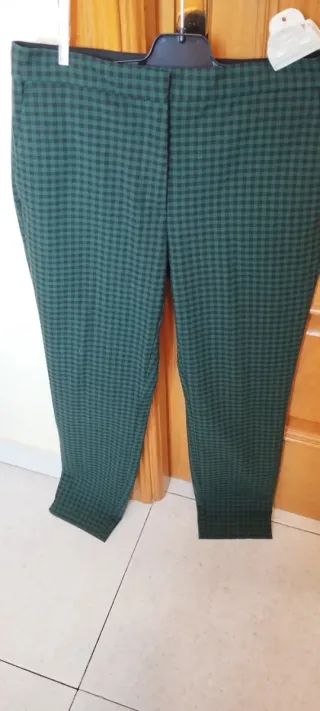 Pantalón mujer cuadros verde oscuro/negro