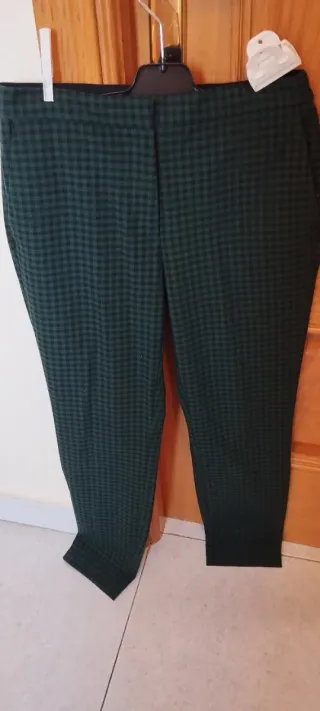 Pantalón mujer cuadros verde oscuro/negro