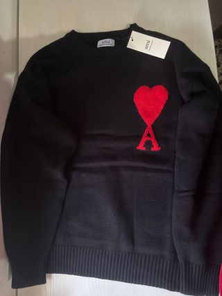 Maglione Ami Paris Uomo Nero Cuore Rosso