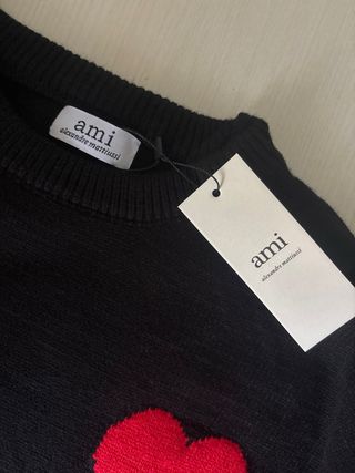 Maglione Ami Paris Uomo Nero Cuore Rosso