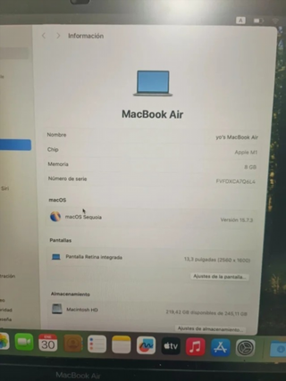 MacBook Air M1 256GB 8GB RAM 2020 Gris Espacial