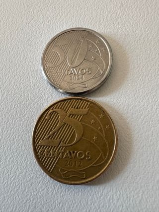 Moedas Brasil 25 e 50 Centavos