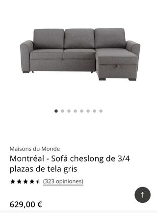 Sofá chaise longue gris 3/4 plazas