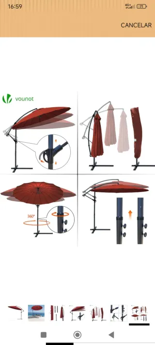 Parasol Vounot Shangái 300cm Rojo Incluye base