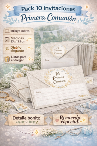 Invitaciones Primera Comunión Pack 10,20 o 30 uds