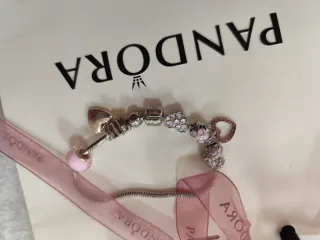 Pulsera Pandora Corazón y Flor Rosa Plata