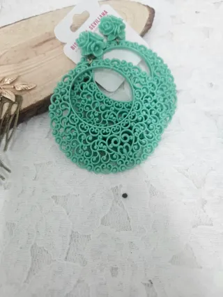 Conjunto Flamenca Flores Verde, naranja y malva