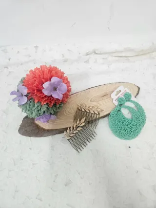 Conjunto Flamenca Flores Verde, naranja y malva