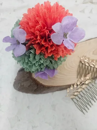 Conjunto Flamenca Flores Verde, naranja y malva