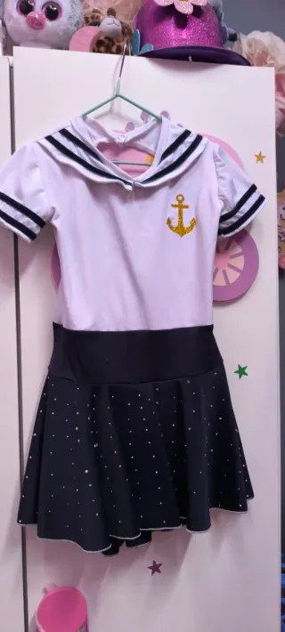 Maillot Vestido Patinaje Azul Blanco