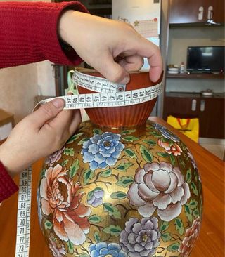 Vaso ceramica decorato floreale oro misure in foto