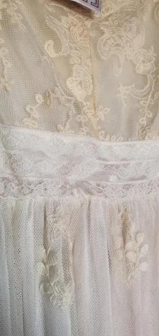 Vestido Hippie Novia Ibicenca Beige/Blanco