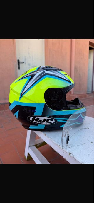Casco Moto HJC Azul y Amarillo/verde