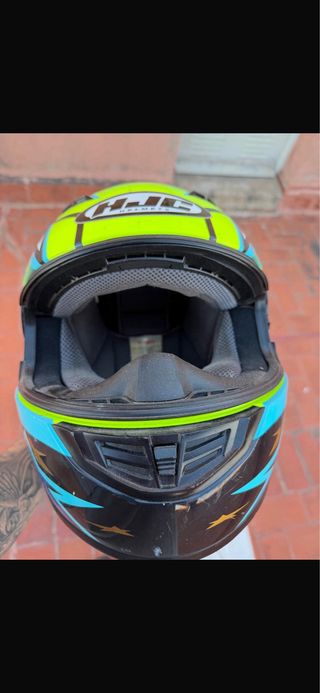Casco Moto HJC Azul y Amarillo/verde