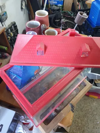 Terrario cristal y plástico rojo