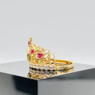 Anillo Corona Circonitas Fucsia 18K