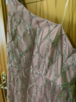 Vestido fiesta largo rosa pedrería