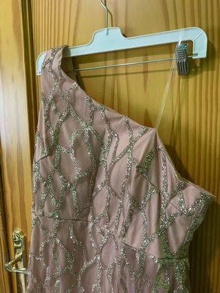 Vestido fiesta largo rosa pedrería