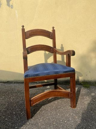 Sedia Padronale '800 Tessuto Blu Legno massiccio