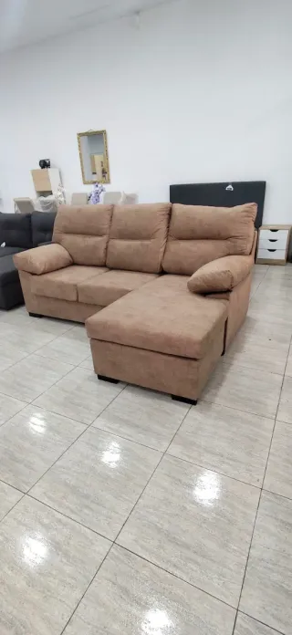 Divano Chaise Longue Beige in Tela