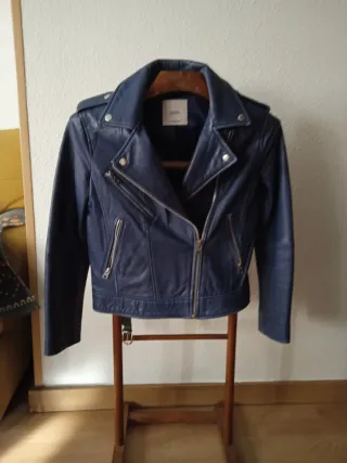 Cazadora Piel Azul Mango Talla M