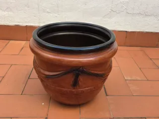 Macetero de terracota con borde negro