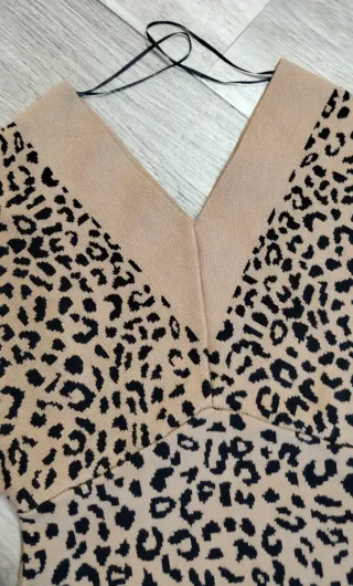 Abito fantasia animalier beige/nero