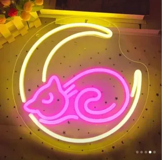 Lampada Neon LED "Cat on the Moon"