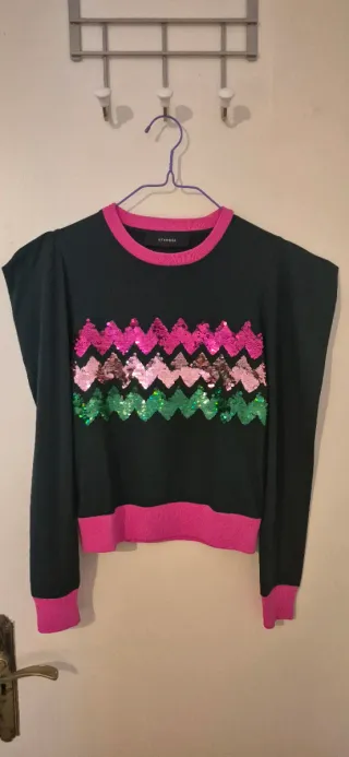 Jersey Uterqüe verde lentejuelas Talla S