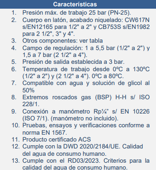 VÁLVULA REDUCTORA DE PRESIÓN GENEBRE