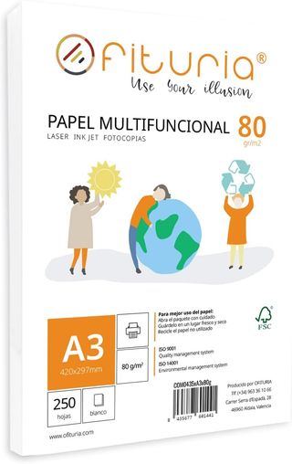 Paquete de folios A3 de 80gr con 250 Hojas Blancas