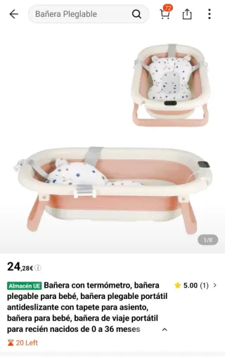 Bañera Plegable Bebé Portátil Termómetro Nuevo