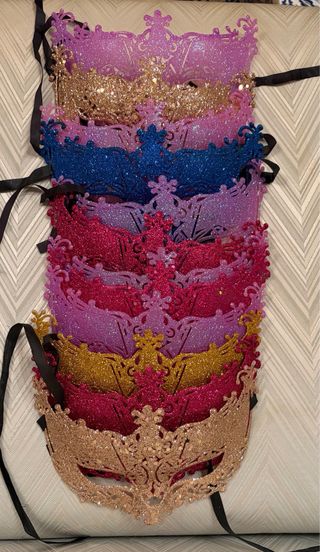 Set 12 Mascherine Veneziane vari colori Glitterate