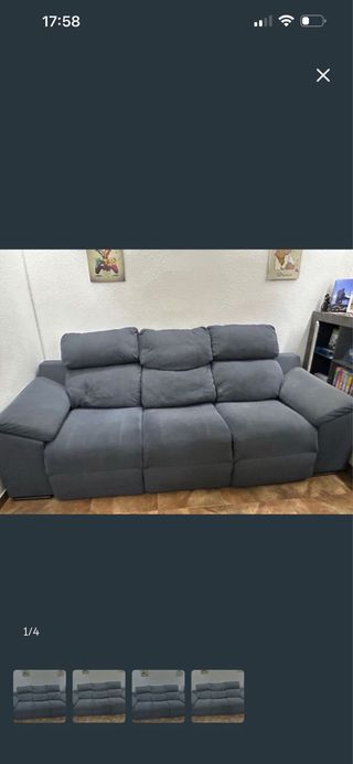 Sofá reclinable gris de tela