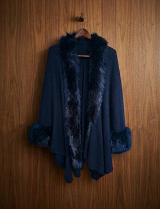 Capa abrigo de punto azul con pelo M/L