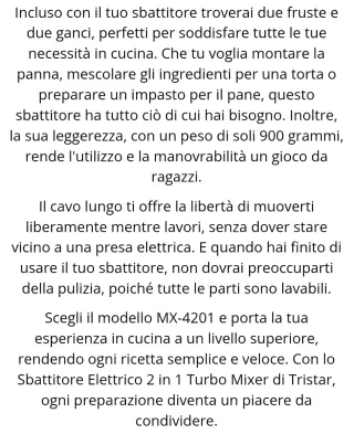 Sbattitore Elettrico Turbo Mixer 2 in 1 Tristar