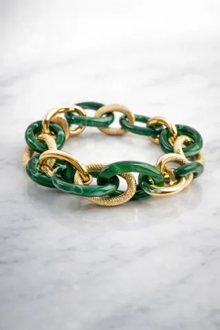 Pulsera eslabones oro y verde