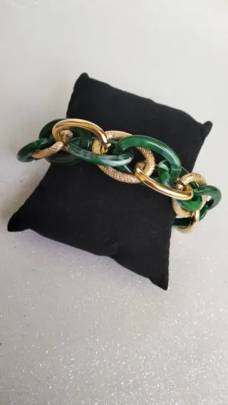Pulsera eslabones oro y verde