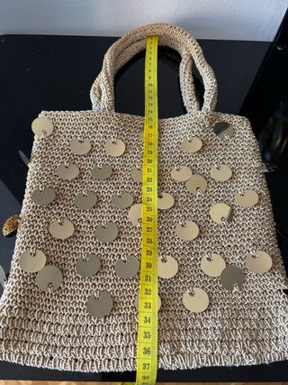Bolso fiesta beige lentejuelas doradas