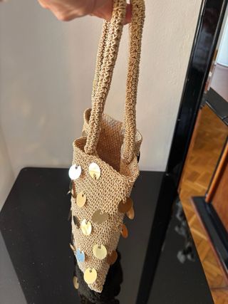 Bolso fiesta beige lentejuelas doradas