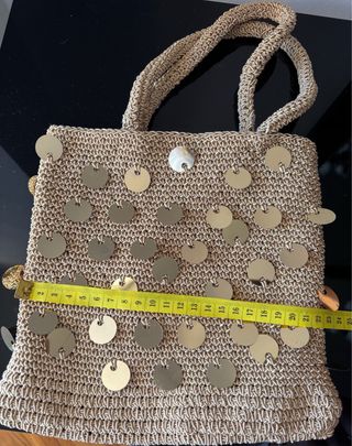 Bolso fiesta beige lentejuelas doradas