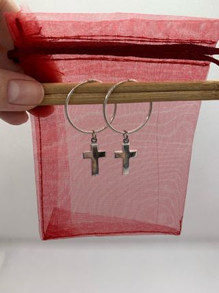 Pendientes Plata Aro Cruz