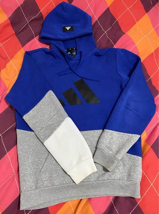 Felpa Adidas blu e grigia con logo