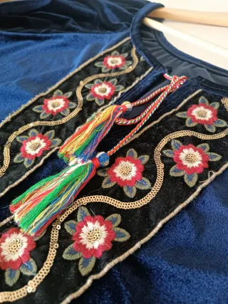 Blusa Terciopelo Bordada Boho (Made in Italy)