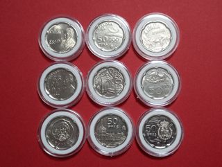 9 MONEDAS CONMEMORATIVAS DE 50 Ptas. VARIOS AÑOS