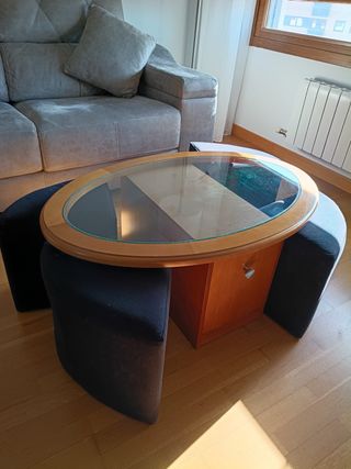 Tavolo ausiliario in vetro e legno