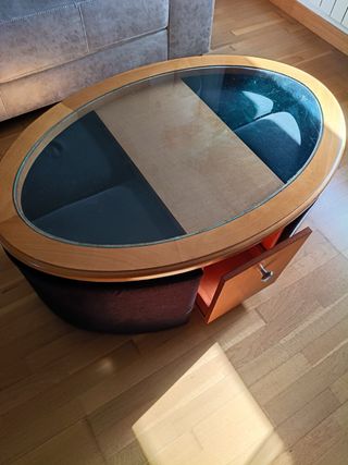 Tavolo ausiliario in vetro e legno