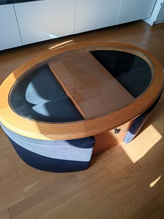 Tavolo ausiliario in vetro e legno