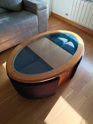 Tavolo ausiliario in vetro e legno